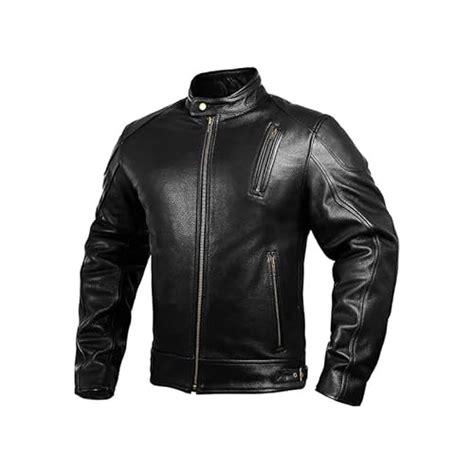 HWK Leather Motorcycle Jacket With Armor For Men Cafe Racer Genuine