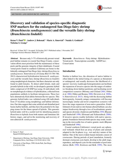 Discovery And Validation Of Speciesspecific Diagnostic Snp Markers For