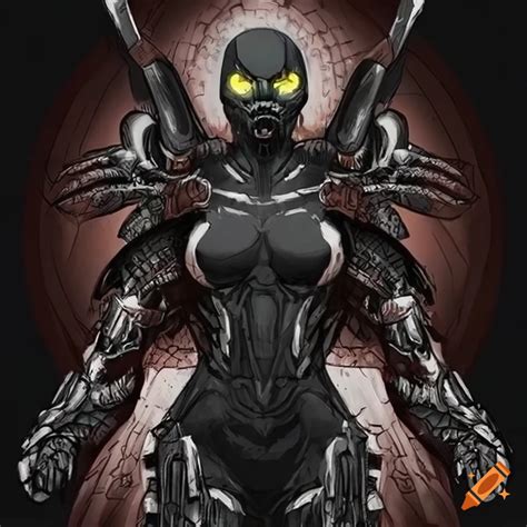 Image Of A Cyborg Superhero In Black Steel Armor