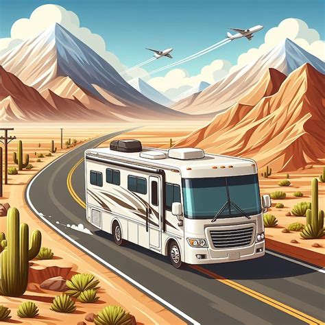 Premium Vector A Picture Of A Rv With Mountains In The Background