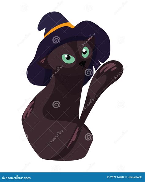 Halloween Cat Wearing Witch Hat Stock Vector Illustration Of