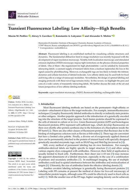 Pdf Transient Fluorescence Labeling Low Affinity—high Benefits