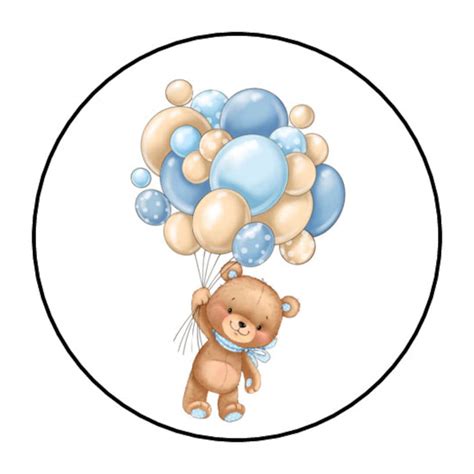 Teddy Bear And Balloons Stickers Baby Shower Labels Envelope