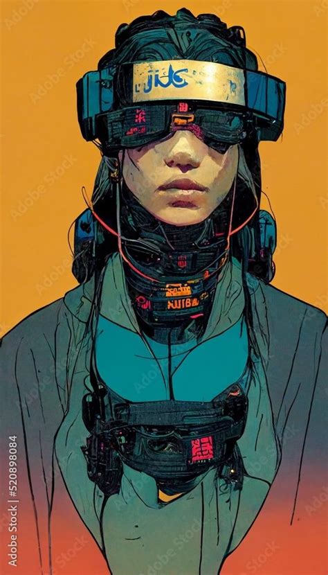 Portrait Of A Futuristic Cyberpunk Warrior Wearing Cyber Glasses A