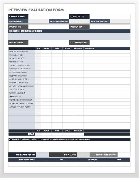 Free Interview Templates And Scorecards Smartsheet