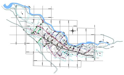 Urban Plan With River Cad Drawing Cadbull