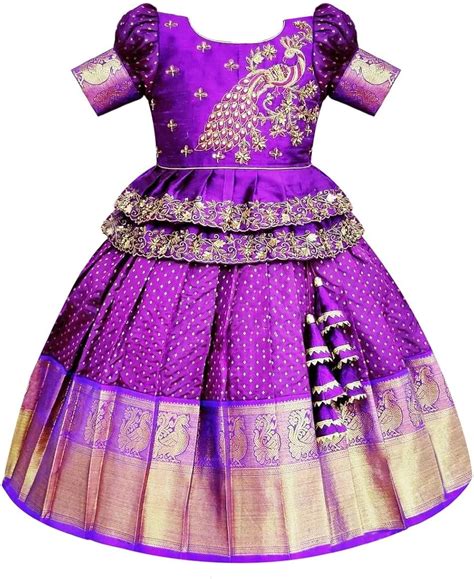 White Button New South Indian Traditional Pattu Pavadai Jecquard Lehenga Choli For Girls Dress