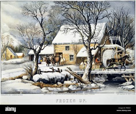 CURRIER & IVES WINTER SCENE. /n'Frozen Up.' Lithograph, 1872, by ...