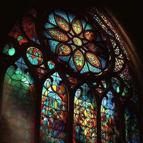 Premium Ai Image A Close Up Of A Stained Glass Window In A Church Generative Ai