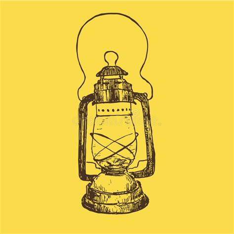 Vintage Sketch Kerosene Lamp Or Lantern Vector Illustration Ink Hand