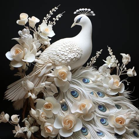 Premium Photo White Peacock White Paper Flowers Art Images Generative Ai