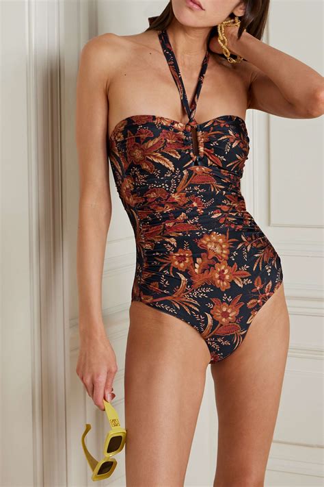 Zimmermann Junie Cutout Ruched Floral Print Swimsuit Net A Porter