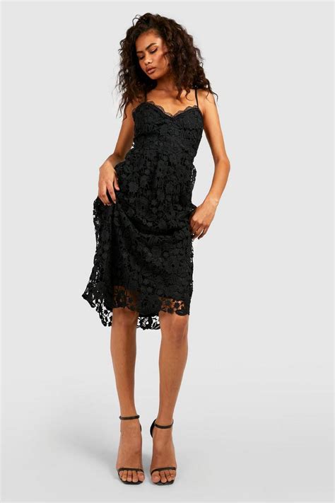 Strappy Crochet Lace Skater Midi Dress Boohoo Uk