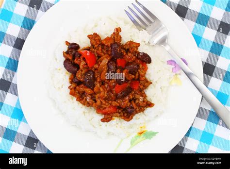 Chili con carne with rice Stock Photo - Alamy