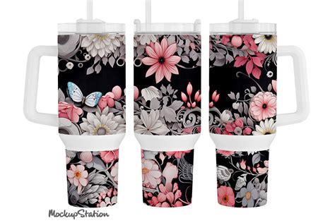 Floral 40 Oz Quencher Tumbler Wrap Graphic By Mockup Station Creative