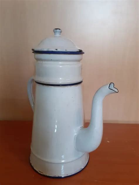 ANCIENNE CAFETIÈRE ÉMAILLÉE blanche vintage EUR 18 00 PicClick FR