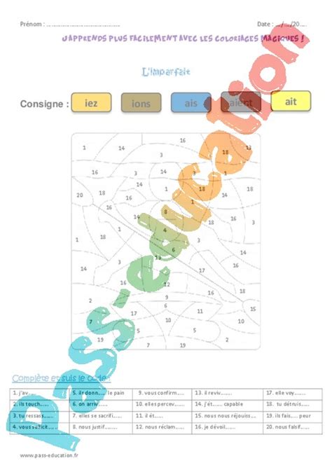 Coloriage Magique Imparfait De L Indicatif CM2 Cycle 3 Pass Education