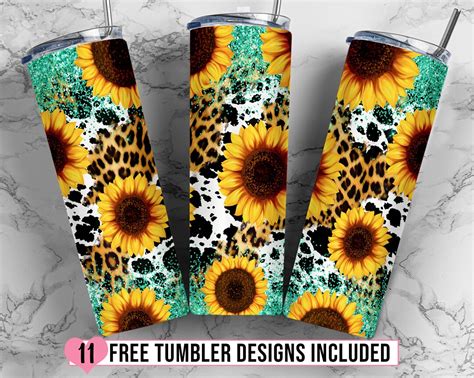 Sunflower Cowhide Leopard Oz Skinny Tumbler Western Sunflowers