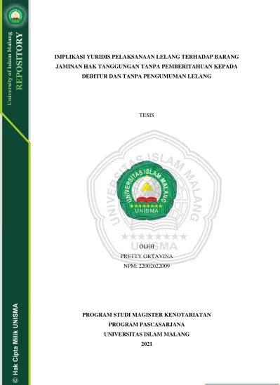 Implikasi Yuridis Pelaksanaan Lelang Terhadap Barang Jaminan Hak