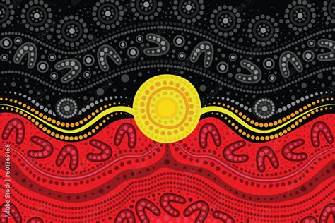 Aboriginal Flag Colors In A Dot Painting Of Aboriginal Tradition Stock