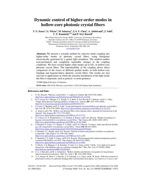 Pdf Dynamic Control Of Higher Order Modes In Hollow Core Photonic