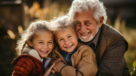 Grandparents hugging their grandchildren tightly 29564678 Stock Photo ...