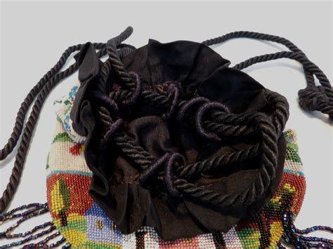 Antique Micro Beaded Reticule Draw String Purse Bag C Gem