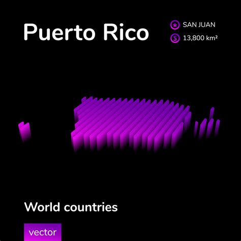 Puerto Rico 3D map. Stylized isometric neon striped vector 3d map. Map ...