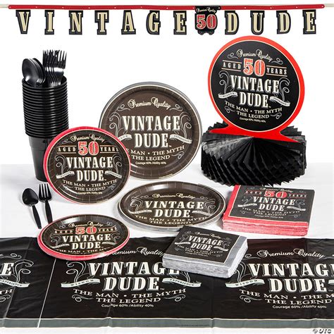 50th Birthday Vintage Dude Tableware Kit For 24 Guests