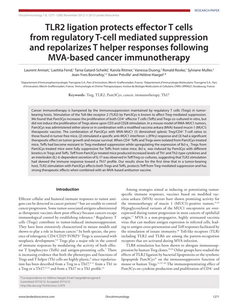 Pdf Tlr2 Ligation Protects Effector T Cells From Regulatory T Cell