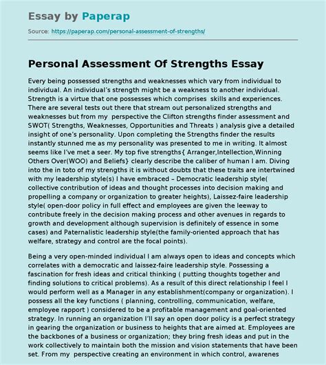 Personal Assessment Of Strengths Free Essay Example