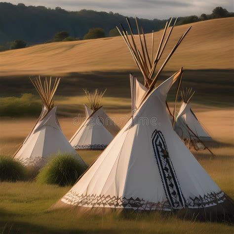 A Traditional Native American Teepee Standing In A Grassy Field Smoke Rising From Its Chimney3