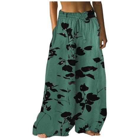 boho floral palazzo pants womens high waist flowy beach trousers