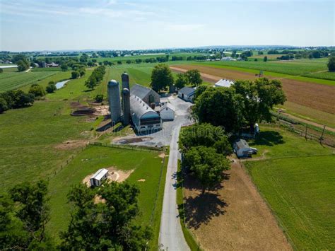 Aerial View Of Farm Surrounded By Fields Stock Image Image Of Nature