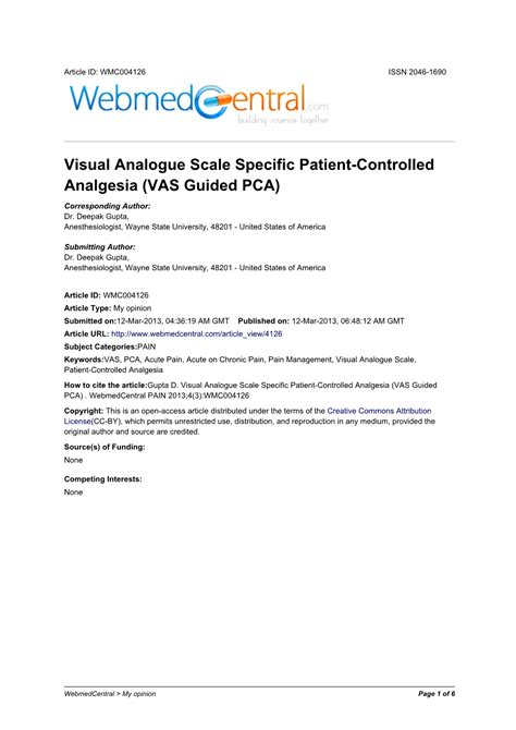 Visual Analogue Scale Specific Patient Controlled Analgesia VAS Guided