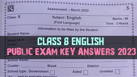 Class 8 Public Exam Key Answers First Langauge English YouTube