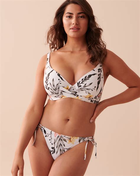 Tropical Side Tie Brazilian Bikini Bottom White Tropical Blooms La