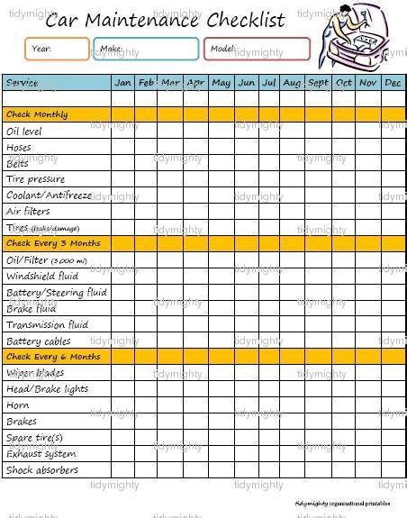 Car / Vehicle Maintenance Checklist Printable PDF by tidymighty