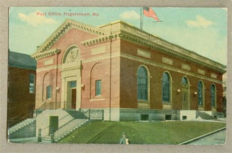 Vintage Postcard Post Office Hagerstown Md E 1900s Corner Street Scenic