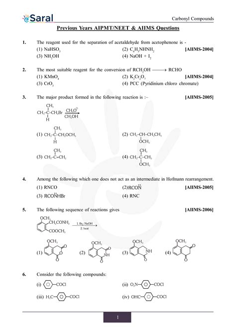 Carbonyl Compound Neet Previous Year Questions With Complete Solutions