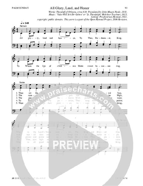 All Glory Laud And Honor Traditional Hymn Praisecharts