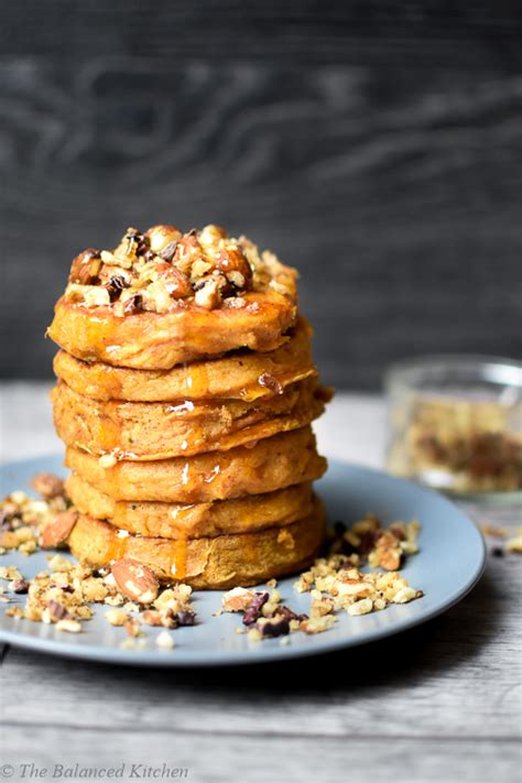 Vegan Sweet Potato Pancakes With Crushed Nuts Maple Syrup The