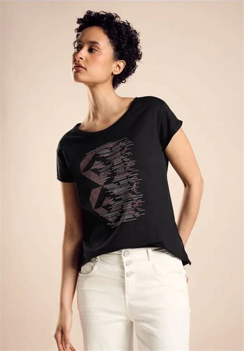 STREET ONE T Shirt mit Schimmer Print für Damen in Schwarz STREET ONE