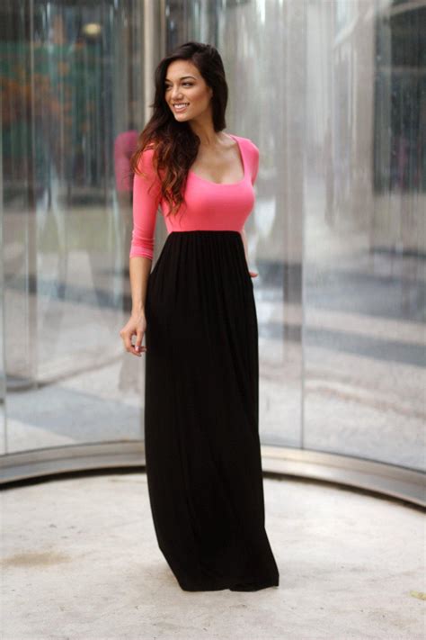 Pink And Black Maxi Dress With 3 4 Sleeves Transition Dress Saved