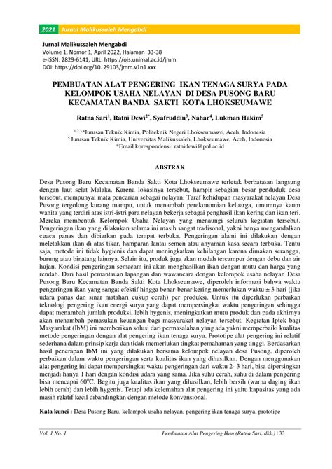 PDF PEMBUATAN ALAT PENGERING IKAN TENAGA SURYA PADA KELOMPOK USAHA