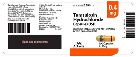 Tamsulosin 04mg Capsule 100 Teva Pharmaceuticals Usa