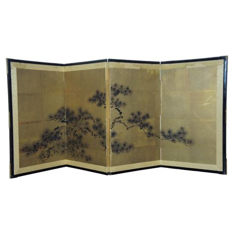 Hand Painted Japanese Folding Screen Byobu Floral Painting Watercolor