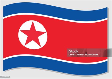 Melambaikan Bendera Grafis Vektor Korea Utara Melambaikan Ilustrasi