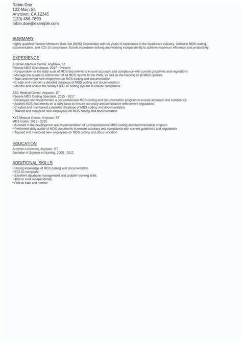 Remote Minimum Data Set Mds Coordinator Resume Template