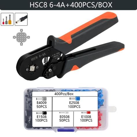 Pince à sertir les bornes tubulaires HSC8 6 4A 400PCS Noir